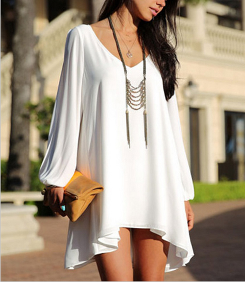 Long-sleeved chiffon dress 2016 new foreign trade women's short skirt