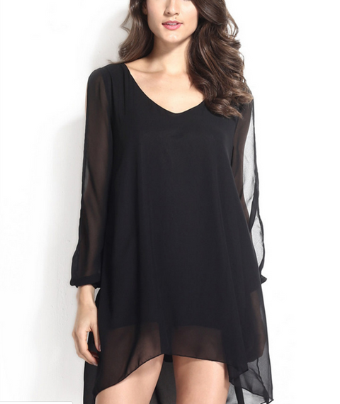 Long-sleeved chiffon dress 2016 new foreign trade women's short skirt